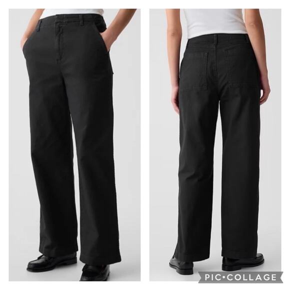 GAP Loose Fit Khaki Pants Black Wide Leg Size 12 Tall - Picture 1 of 6